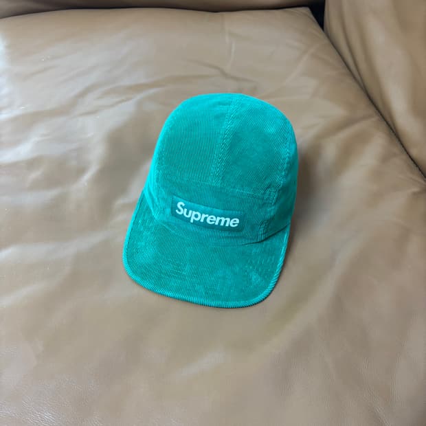 슈프림 캠프캡 모자 박스로고 코듀로이 그린