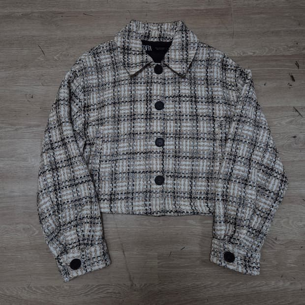 자라 여성 크롭 체크 트위드자켓 S(90)