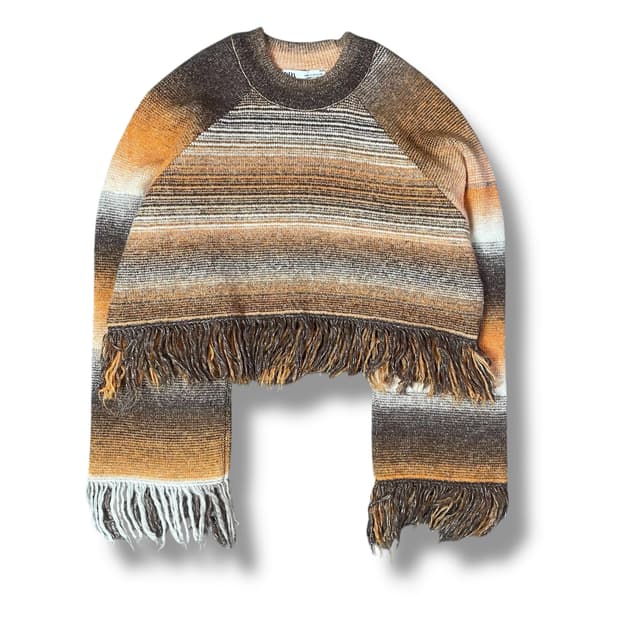 자라 오렌지 스트라이프 크롭 니트