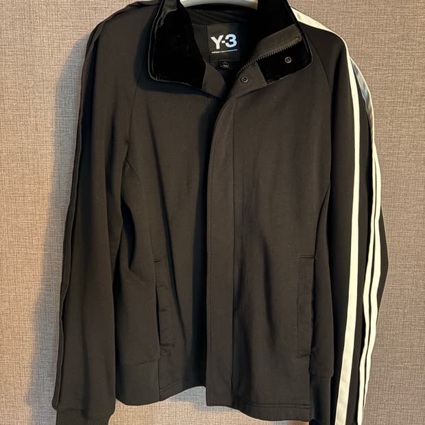 Y-3 블랙 삼선 벨벳 카라 집업 자켓 