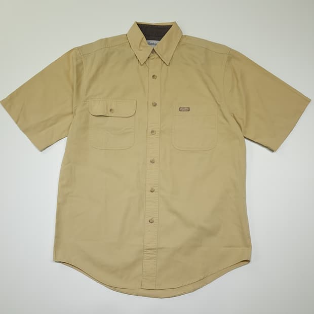 CK017 S 칼하트 00s 가죽패치 머스타드 반팔 워크 셔츠 남방