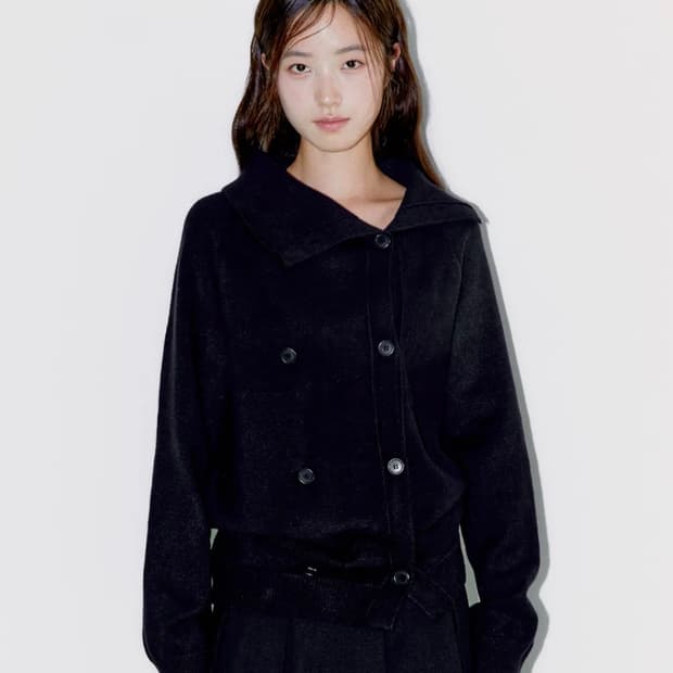 오피쉬 트윈 버튼 가디건 블랙