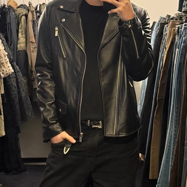 이스트 쿤스트 양가죽 가죽 레더 라이더 바이커 자켓 L 100 락시크