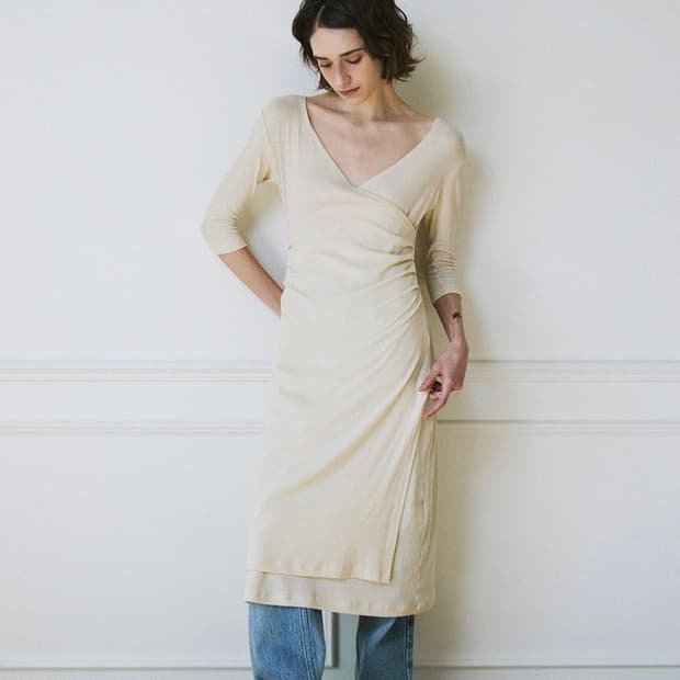 그린버터 셔링 랩 원피스 