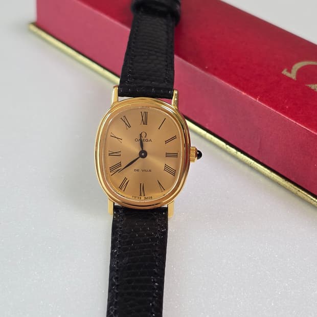 [OMEGA] 오메가 드빌 엘립스 로만 골드선레이 다이얼 수동시계