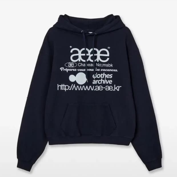 에이이에이이 웹로고 루즈 후드티 네이비 0사이즈