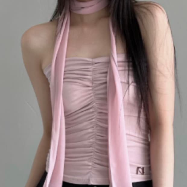 뉴얼린 스트링 튜브탑+쉬폰 머플러 베이비핑크