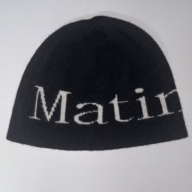 마뗑킴 Logo jacquard short beanie Black