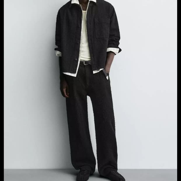 자라 자카드 릴렉스드핏 블랙 팬츠 