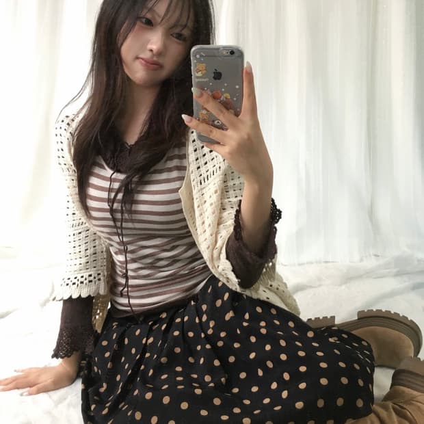 빈티지 초코 도트 너드 모리 코디세트