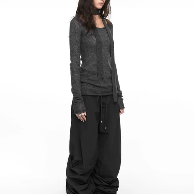 FINTUCK NYLON PANTS (UNISEX) BLACK