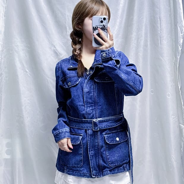 타미힐피거 데님 벨티드 자켓 