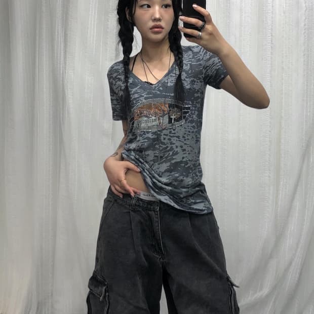 할리데이비슨 그레이 카모 티셔츠