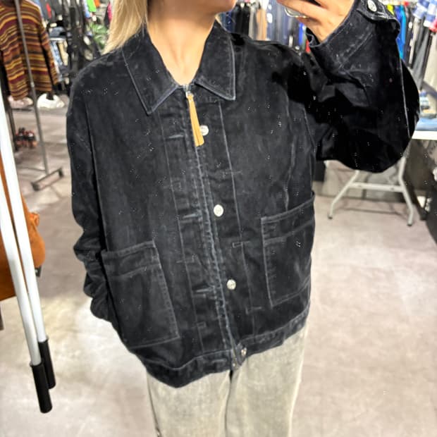 SATUR 셰터 블랙 레이온 빅포켓 카라넥 캐주얼자켓 L