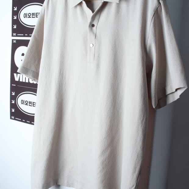 (XL-2XL) 마인드브릿지 반팔 카라 티셔츠 브이넥 베이지-H33032