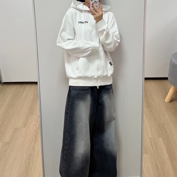 디스커버리 익스페디션 화이트 베이직 후드집업