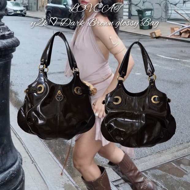 LOVCAT y2k ♡ Dark Brown glossy Bag