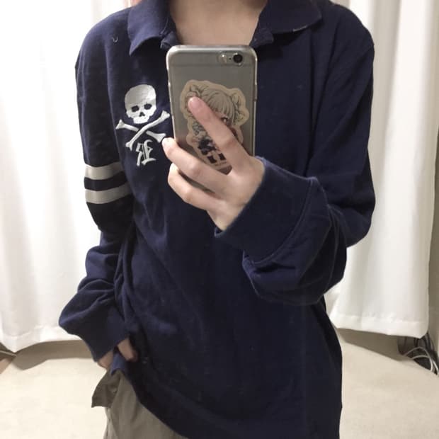 폴로 랄프로렌 스컬 해골 네이비 카라 롱슬리브 긴팔