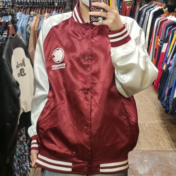 [Hi] vtg 빈티지 바시티 새틴 야구점퍼 버건디
