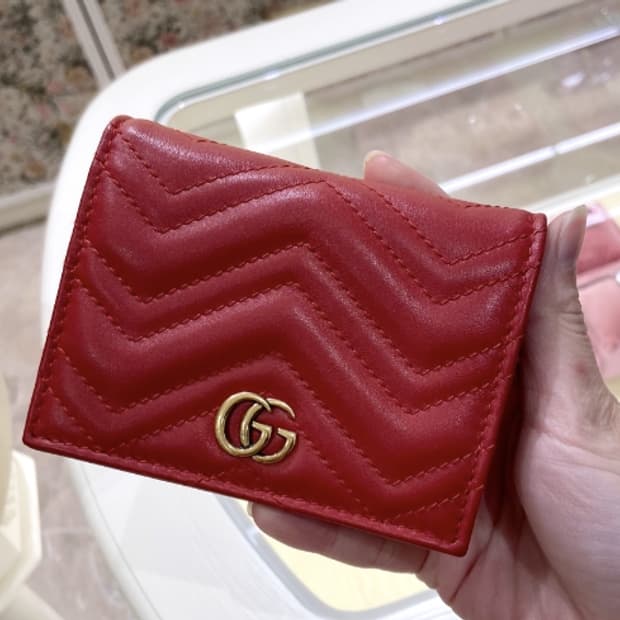 구찌 마몬트 마룬 쉐브론 마틀라세 카드 지갑 버건디