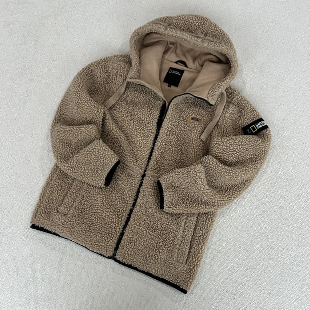 내셔널지오그래픽 뽀글이 후드집업 베이지 m