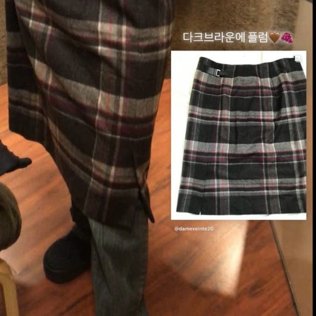 빈티지 다크브라운 플럼 체크 스커트 