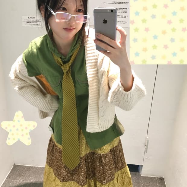 빈티지 그린 너드 코디세트