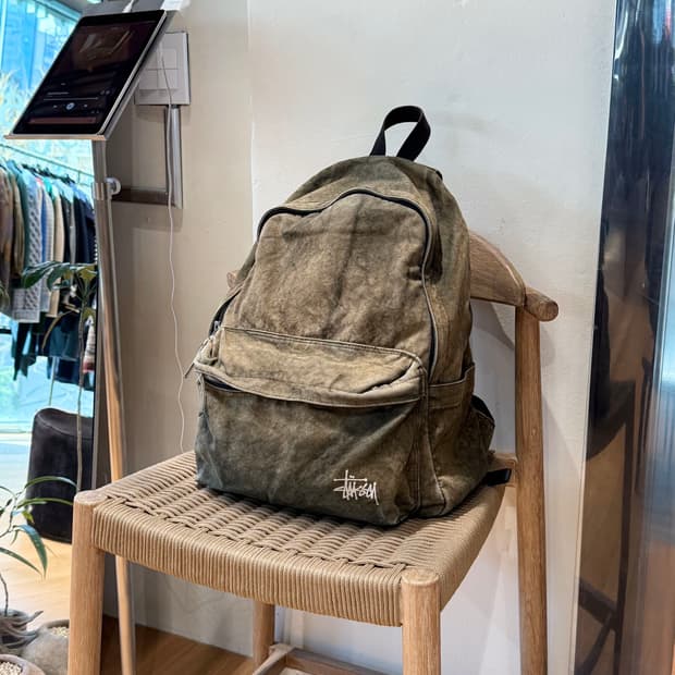 스투시 카키 캔버스 워시드 백팩