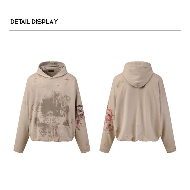 빈티지 무드 프린팅 디스트로이드 후드 