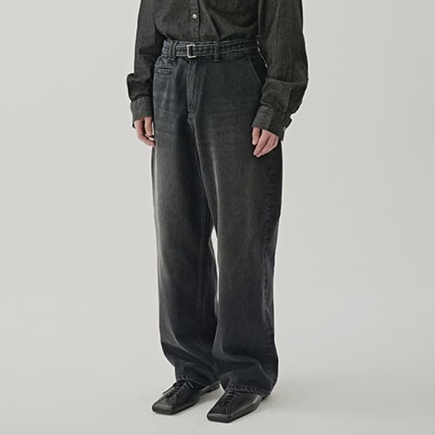 [노운] belted denim pants (charcoal)