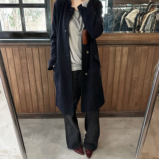 KAPITAL lether pach dark navy coat
