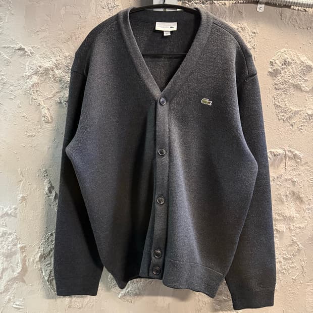L 라코스테 LACOSTE 울 100% 브이넥 가디건 차콜