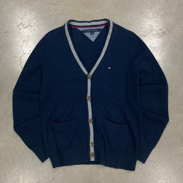 타미힐피거 네이비 컬러 엘보우 패치 가디건