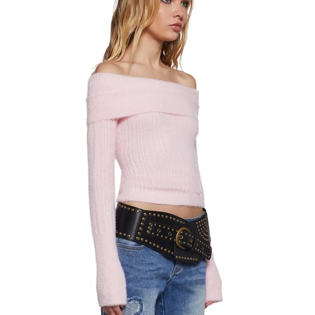 돌스킬dollskill 오프숄더 니트 베이비핑크 갸루깔