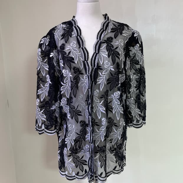 빈티지 플라워 시스루 자카트 블라우스 