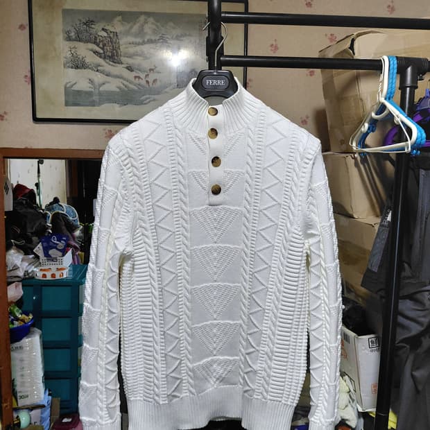 [브룩스브라더스]수피마코튼 케이블 버튼 모크넥 스웨터 L사이즈