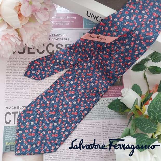 살바토레 페라가모 실크 플라워 넥타이 9.5cm A등급 K1051
