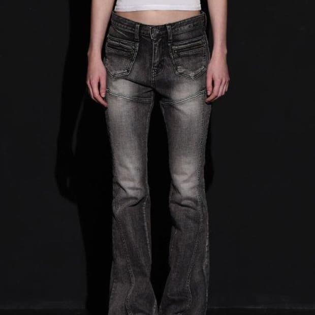 보헤미안 서울 프론트 포켓 부츠컷 데님 팬츠 그레이