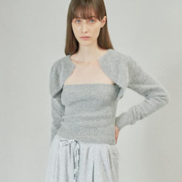 다이애그널 레이어드 튜브탑 가디건 그레이