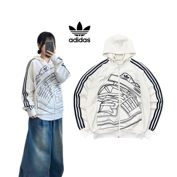 아디다스 파이어버드 삼선 화이트 후드 트랙탑 져지