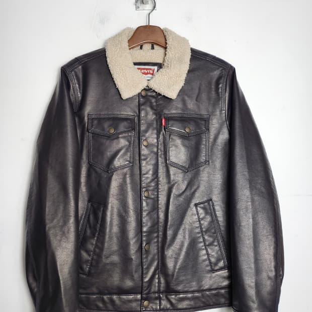 리바이스 인조 가죽 셰르파 트러커 자켓