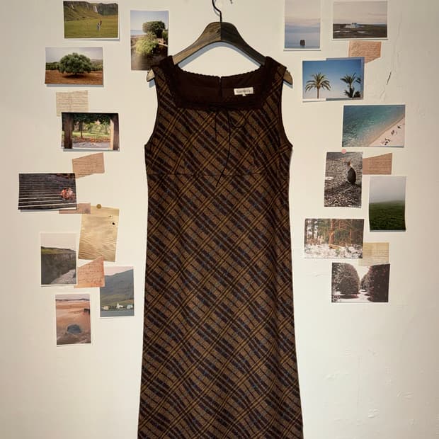 체크 나시 울 원피스