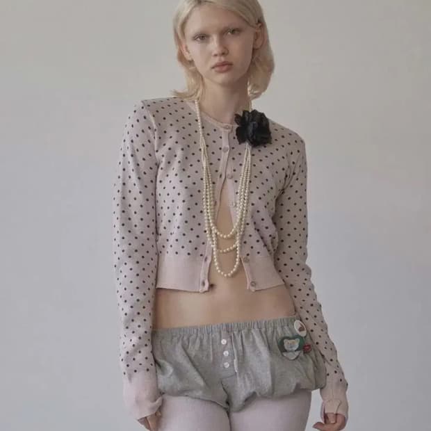 스컬프터 도트 가디건 핑크브라운 s