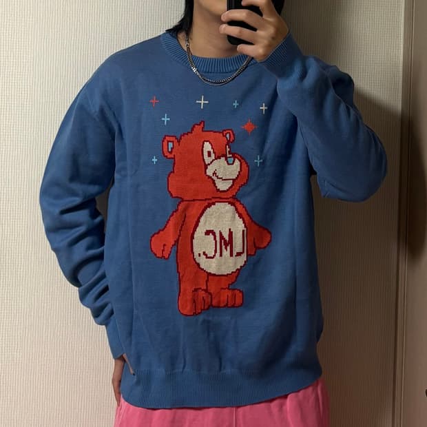 정품 LMC 엘엠씨 핑크 베어 블루 니트 스웨터
