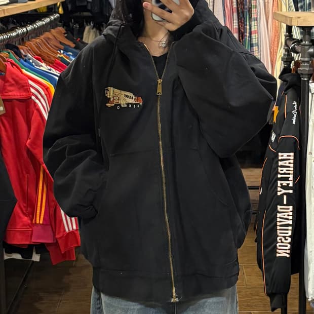 [HI] 트럭 프린팅 후드 워크자켓 블랙