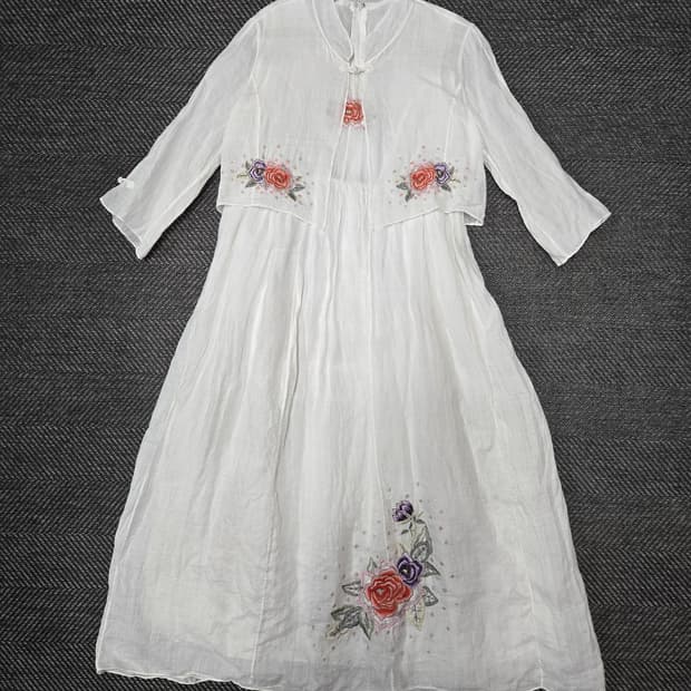 씨실 CISIL 모시 원피스  꽃자수 모시 원피스 세트