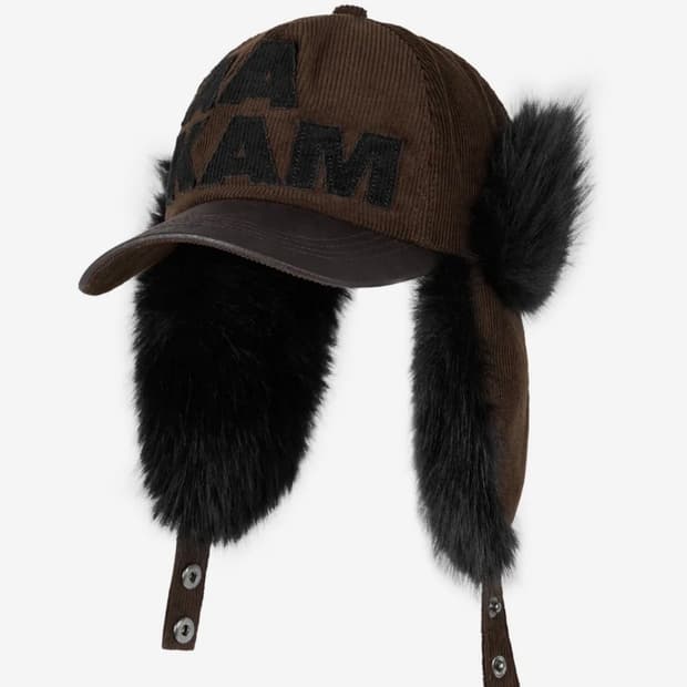 아캄 Leather Mixed Trapper Cap (Brown)