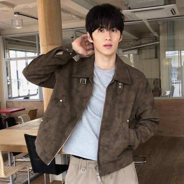 They 데이 버클 스웨이드 레더 자켓 브라운 L 새상품