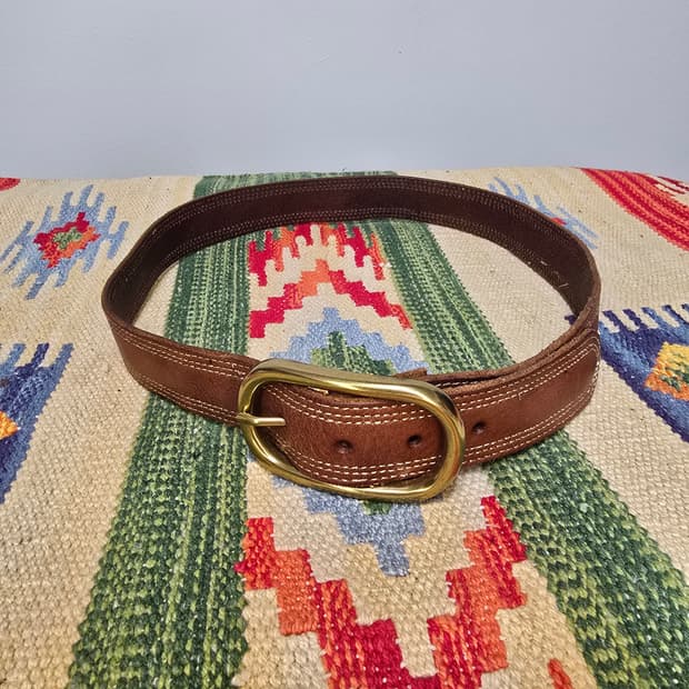 Japan vintage 리얼 황동 버클 카우레더 벨트 32