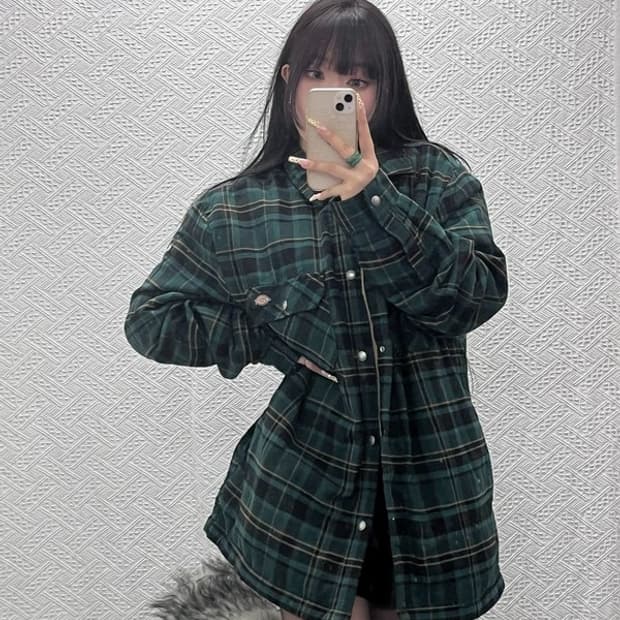 디키즈 빈티지 오버핏 딥그린 타탄체크 양털 자켓 L C09708